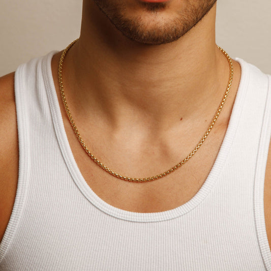 Solid 14K Yellow Gold 3mm Round Box Chain 20"