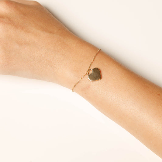 Solid 14K Yellow Gold Heart Bracelet