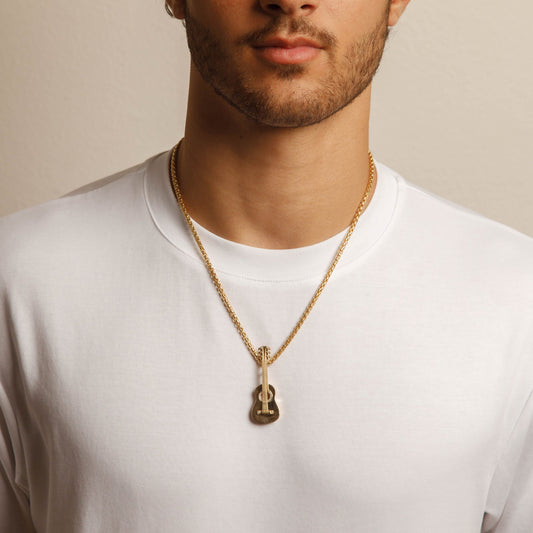 Solid 14K Yellow Gold Handmade Guitar pendant
