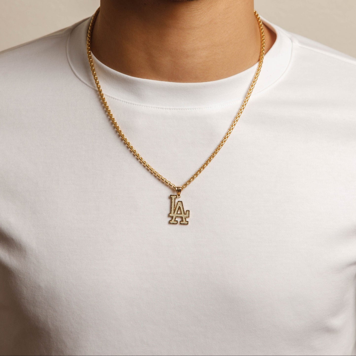 Solid 14K Diamond Cut LA Pendant