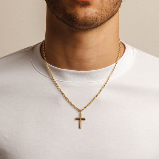 Solid 14K Yellow Gold Outlined Cross Pendant