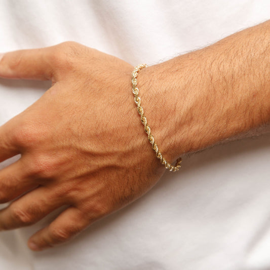 Solid 14K Yellow Gold 4mm 7.5" Rope Bracelet