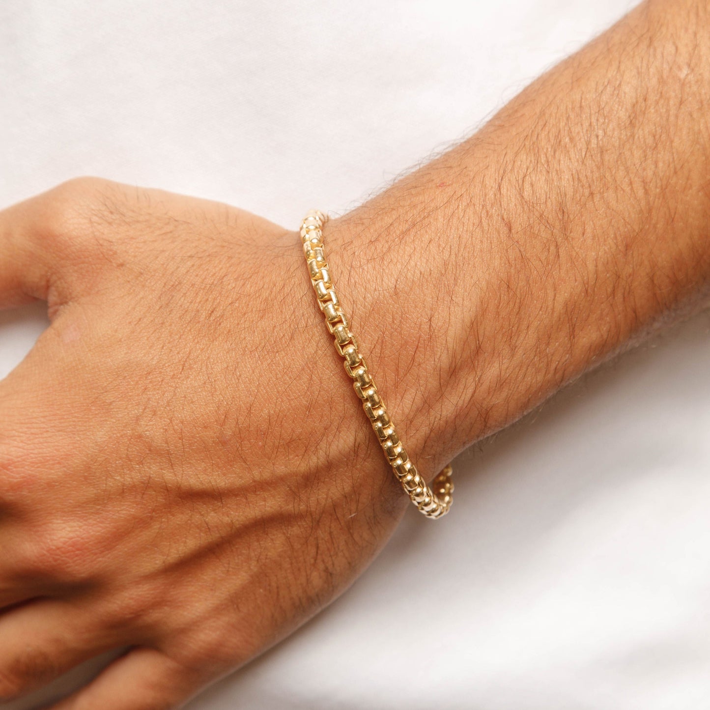 14K Yellow Gold Round Box 5MM 7.5" Bracelet