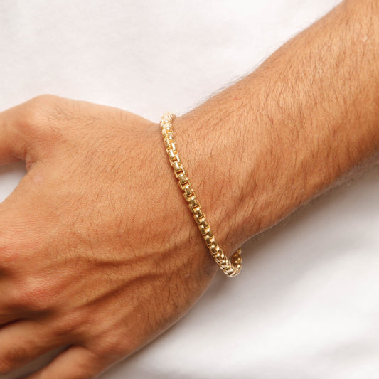 Solid 14K Yellow Gold Round Box 5mm 8" Bracelet