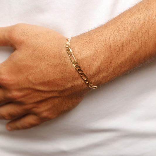 Solid 14K Yellow Gold Figaro Bracelet