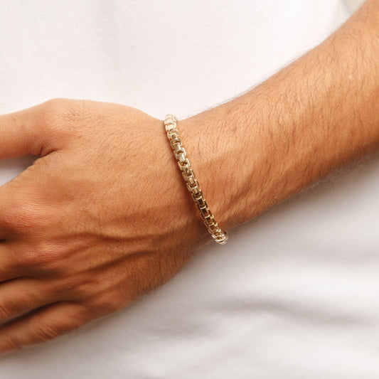 Solid 14K Yellow Gold Round Box Bangle