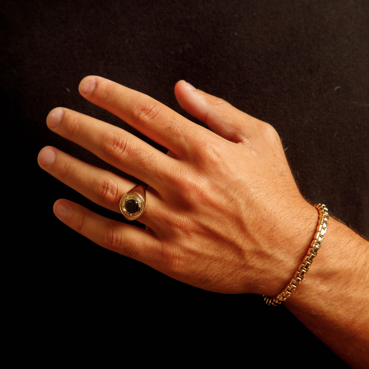 Solid 14K Rounded Gold Onyx Ring