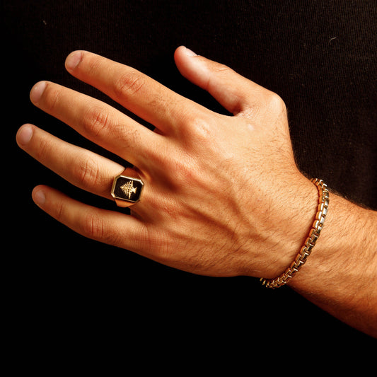 Solid 14K Yellow Gold Cedar Tree Onyx Ring