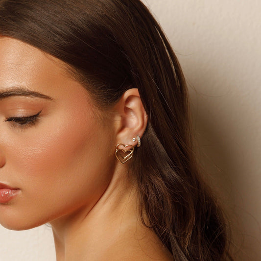 Fancy 14K Yellow Gold Double Heart Earrings EJER0956