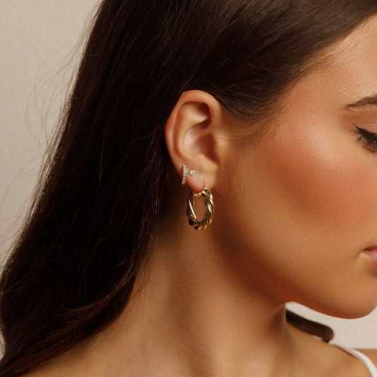 Fancy 14K Yellow Gold Twisted Hoop Earrings