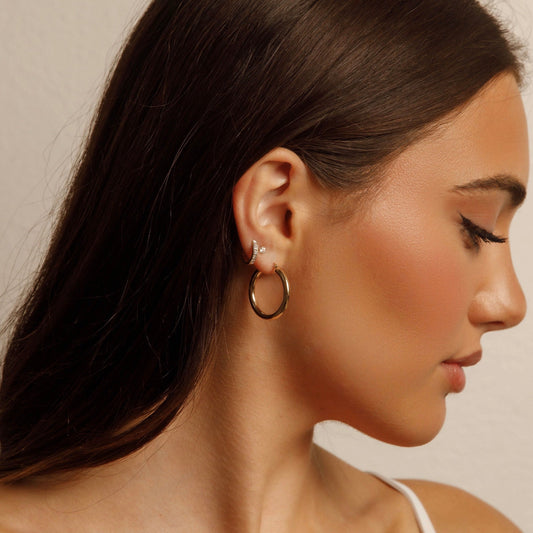 Solid 14K Yellow Gold Tube Hoop Earring