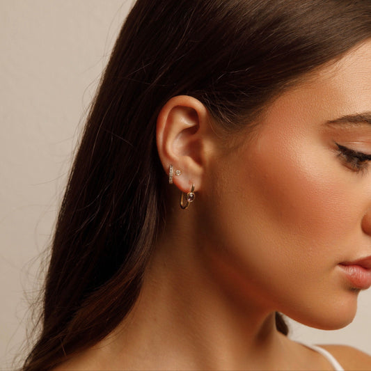 Fancy 14K Yellow Gold Oval Amethyst Stone Earring