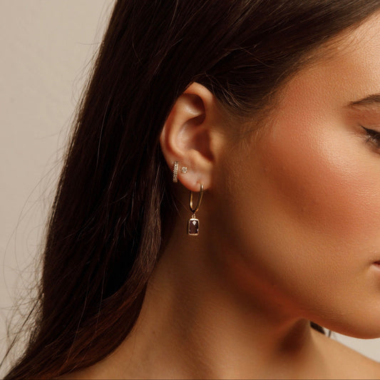 Solid 14K Gold Dangling Amethyst Stone Earrings