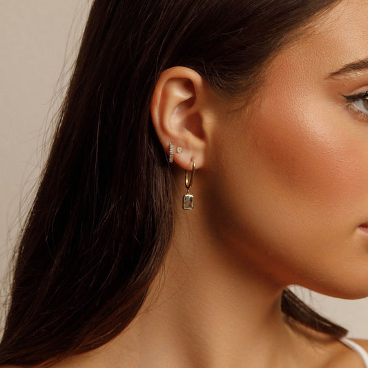 Solid 14K Gold Dangling Aquamarine Stone Earrings