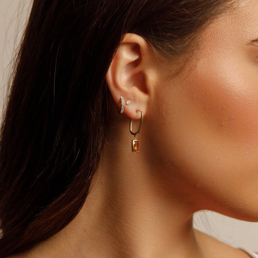 Solid 14K Gold Dangling Citrine Stone Earrings