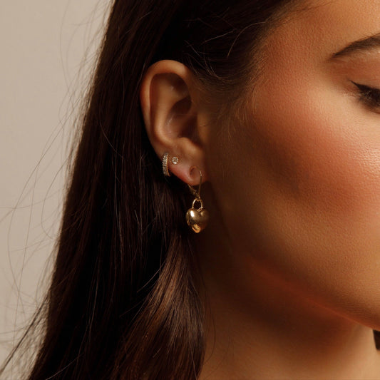 Fancy 14k Yellow Gold Heart Dangly Earrings