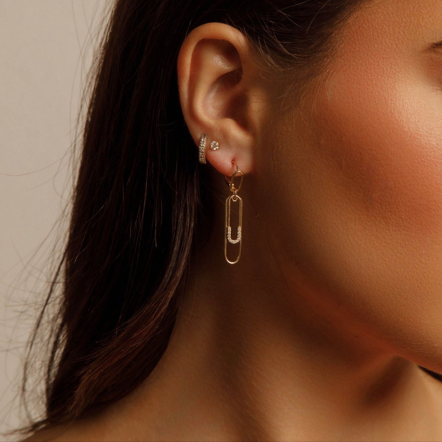 14K Yellow Gold Dangling Paper Clip Earrings EJER9063