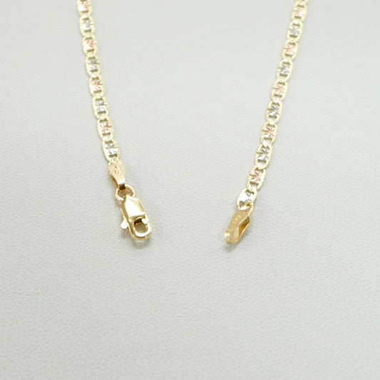 Solid 14K Tricolor Gold 2.5mm 18" Valentino Chain