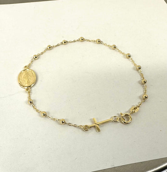 Solid 14K Yellow Gold Dainty Rosary Bracelet