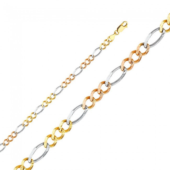 14K 5.5mm Tricolor Figaro 24" Chain - EJCN35406X