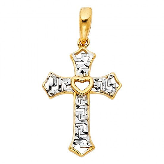 14K Yellow Gold Cross in Heart Charm