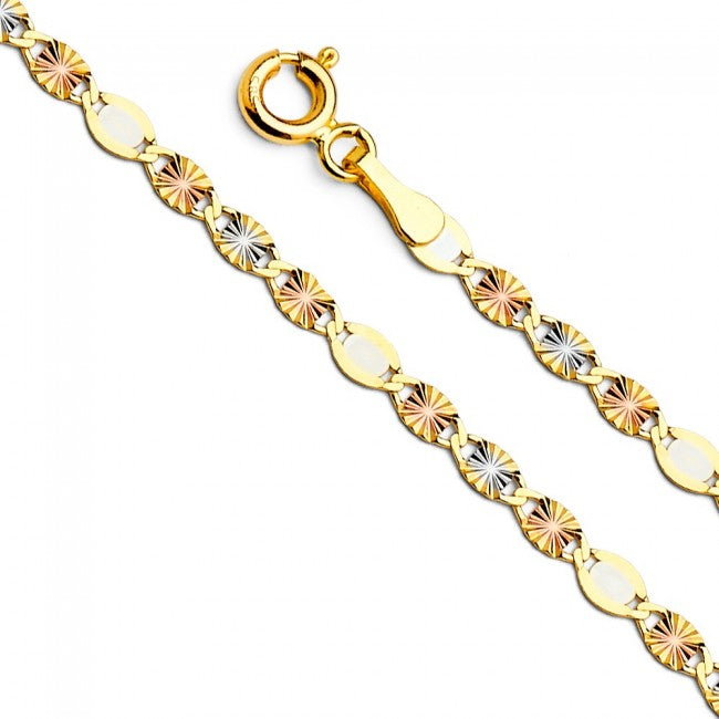 14K Tricolor 3mm Valentino Star 20" Chain - EJCN35412X
