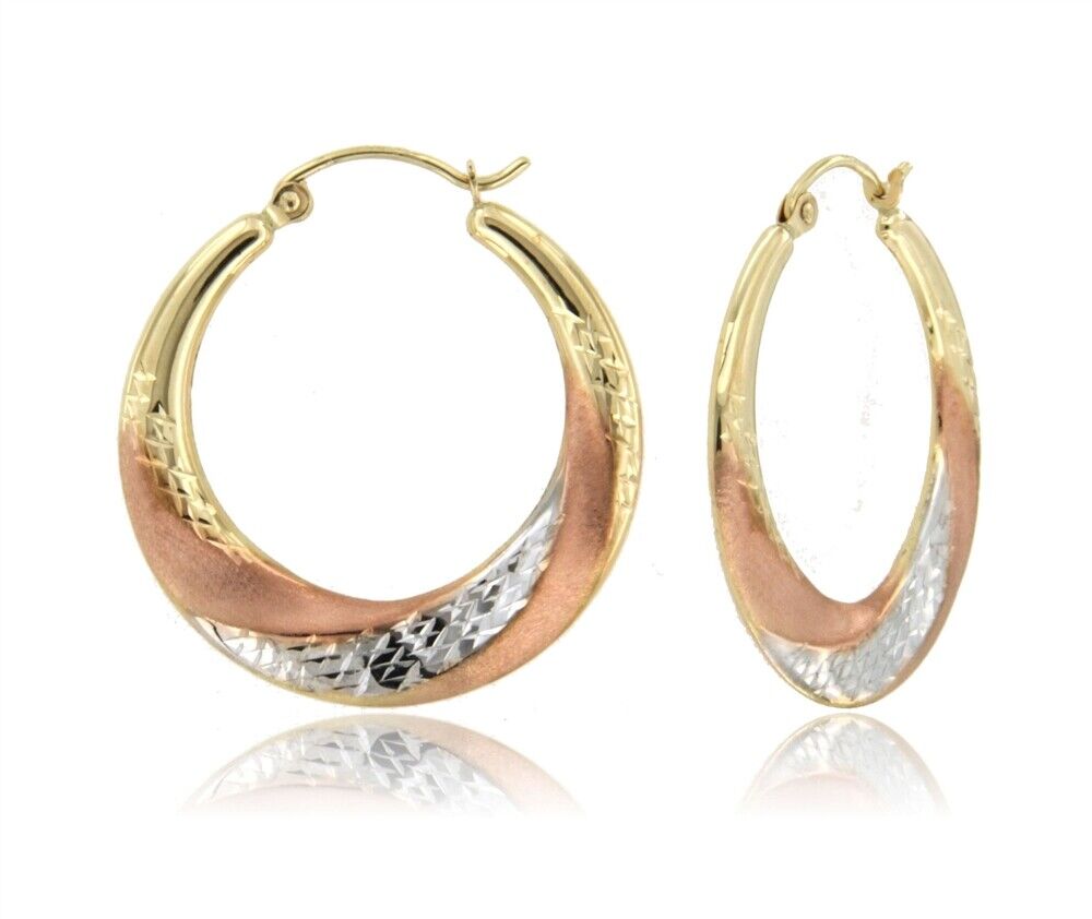 14K Tricolor Gold Superlight Stamped Earring - EJTR4126