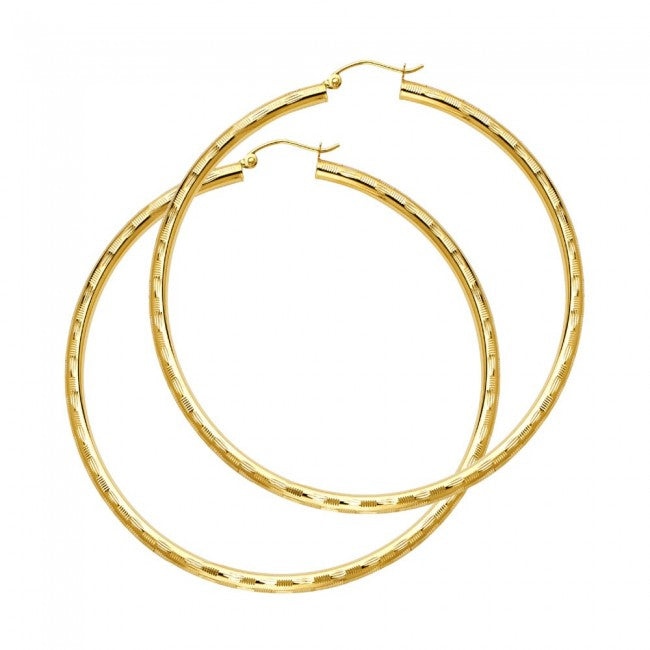 14K Diamond-Cut 2" Hoop Earrings - EJER1016