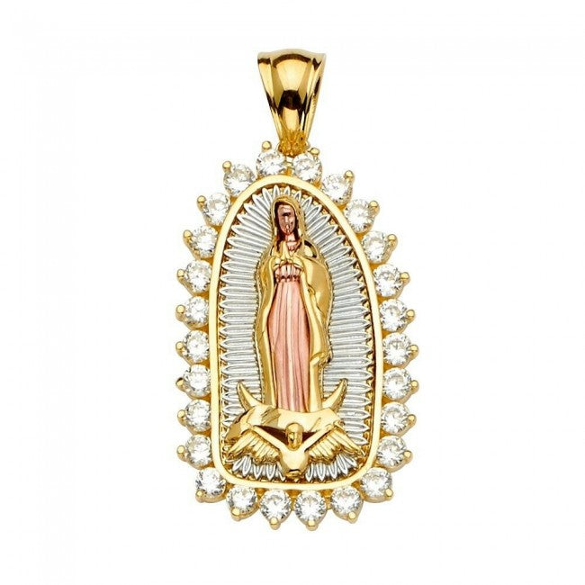14K Tricolor Gold CZ Guadalupe Pendant - EJPT2285