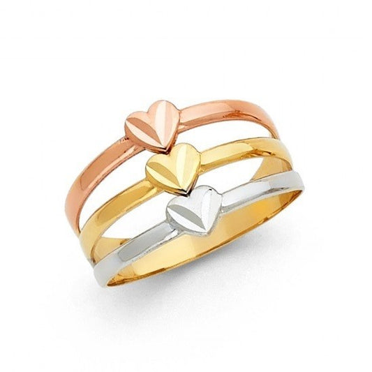 14K Tricolor Gold D/C Hearts Ring - EJLR30445