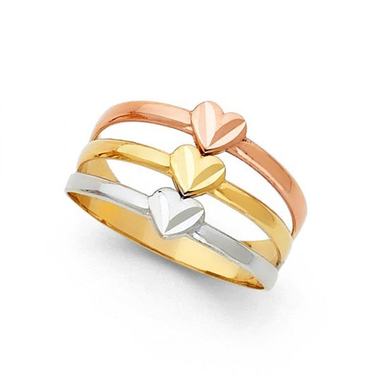 14K Tricolor Gold D/C Hearts Ring - EJLR30445
