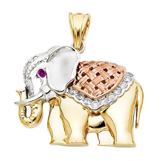 14K Tricolor Gold Elephant pendant - EJPT1535