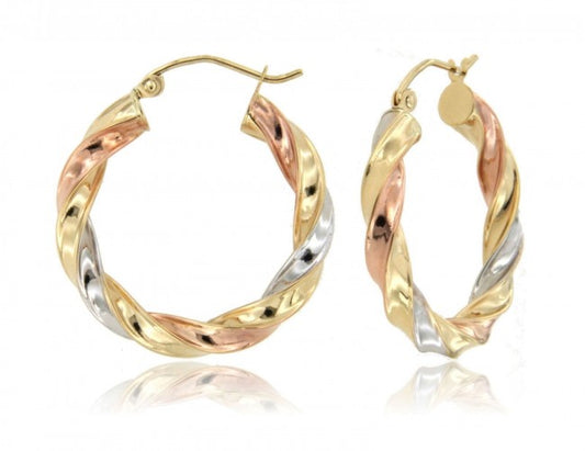 14K Tricolor Gold Twist Hoop Earrings - EJER83112