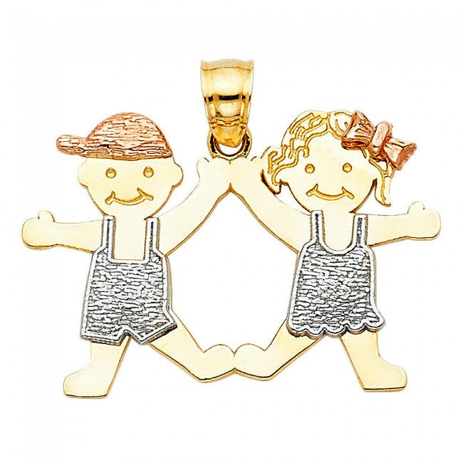 14K Tricolor Gold Boy & Girl Charm - EJCM26903