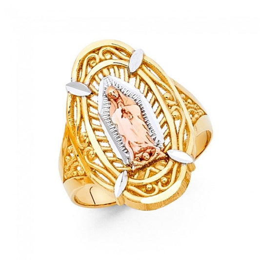 14K Tricolor Gold Religious Guadalupe Ring - EJRG609