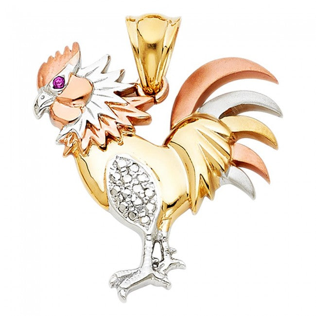 14K Tricolor Told Rooster Pendant - EJPT1536