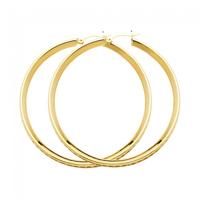 14K Yellow CZ Hoop Earrings - EJER1130
