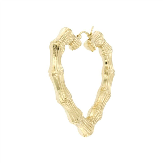 14K Yellow Gold 2" Wide Heart Bamboo Earrings - EJHO1091