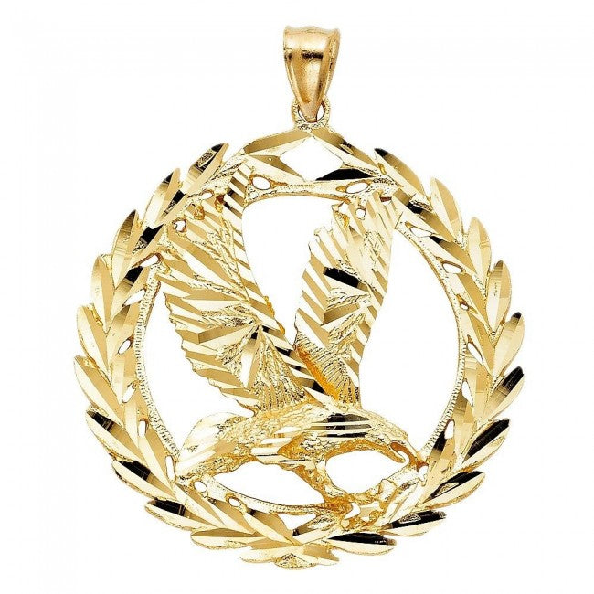Large 14K Gold Eagle in Laurel Crown Pendant - EJCM26820
