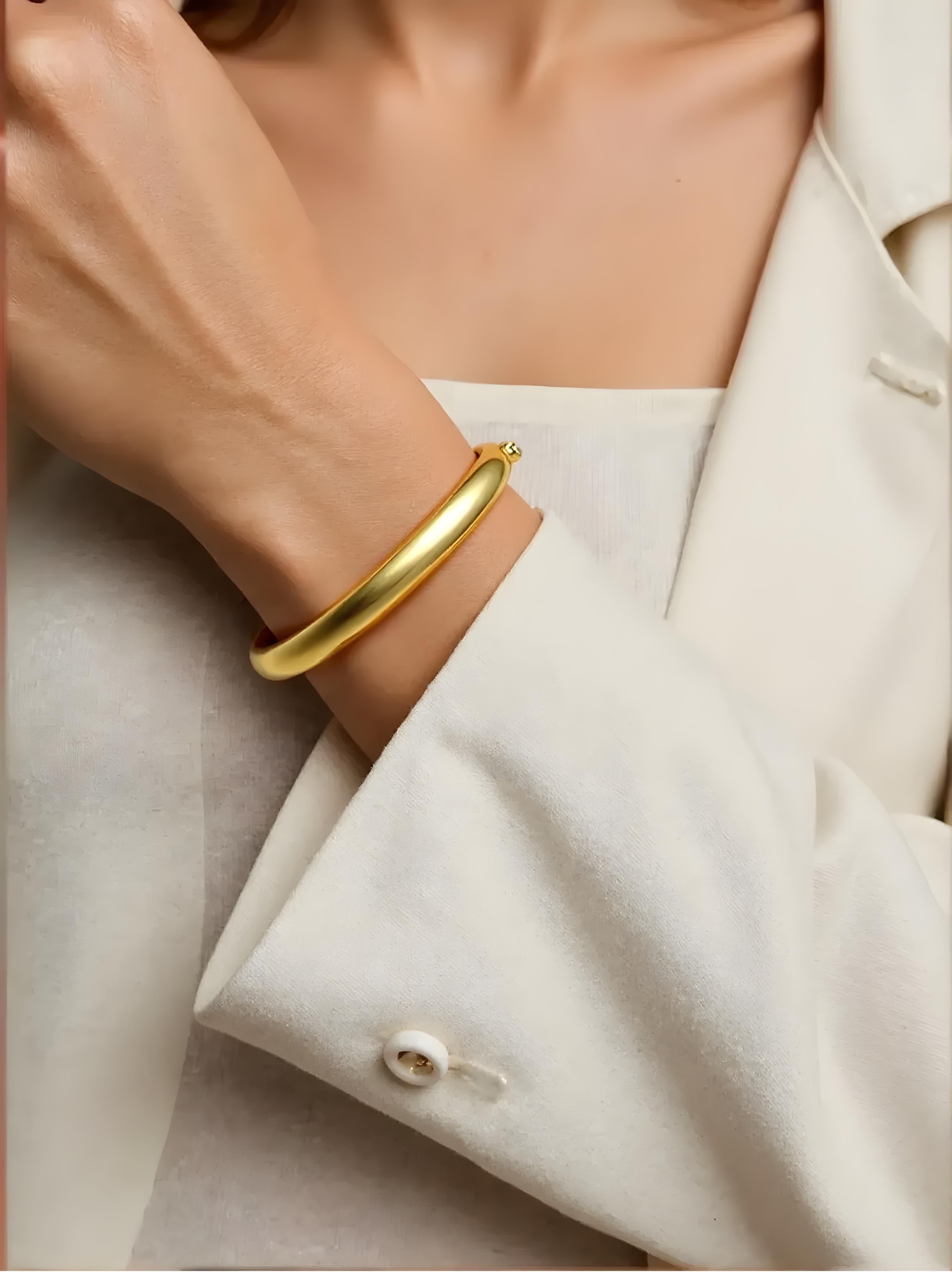 14K Gold Dome & Plain Bangle thumbnail 2