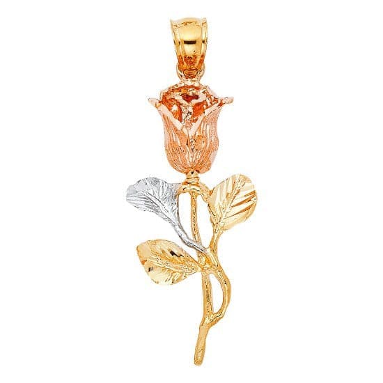 Solid 14K Tricolor Gold Rose Flower Charm