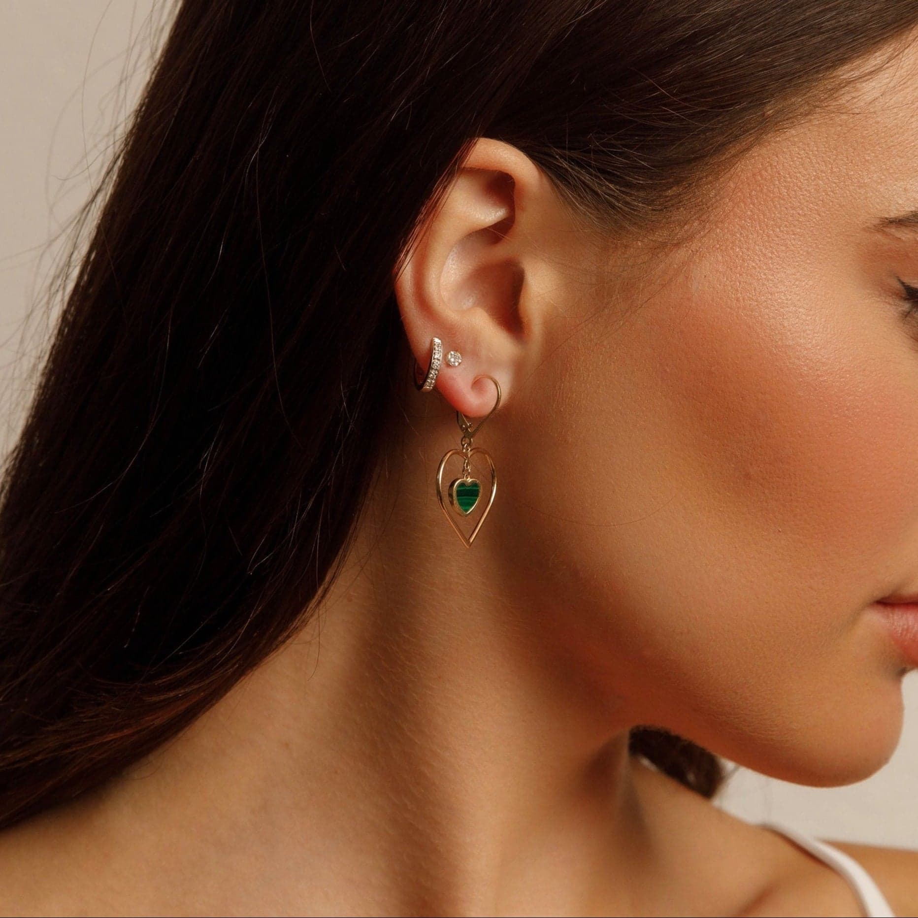 14K Yellow Gold Dangling Stone Earrings thumbnail 2