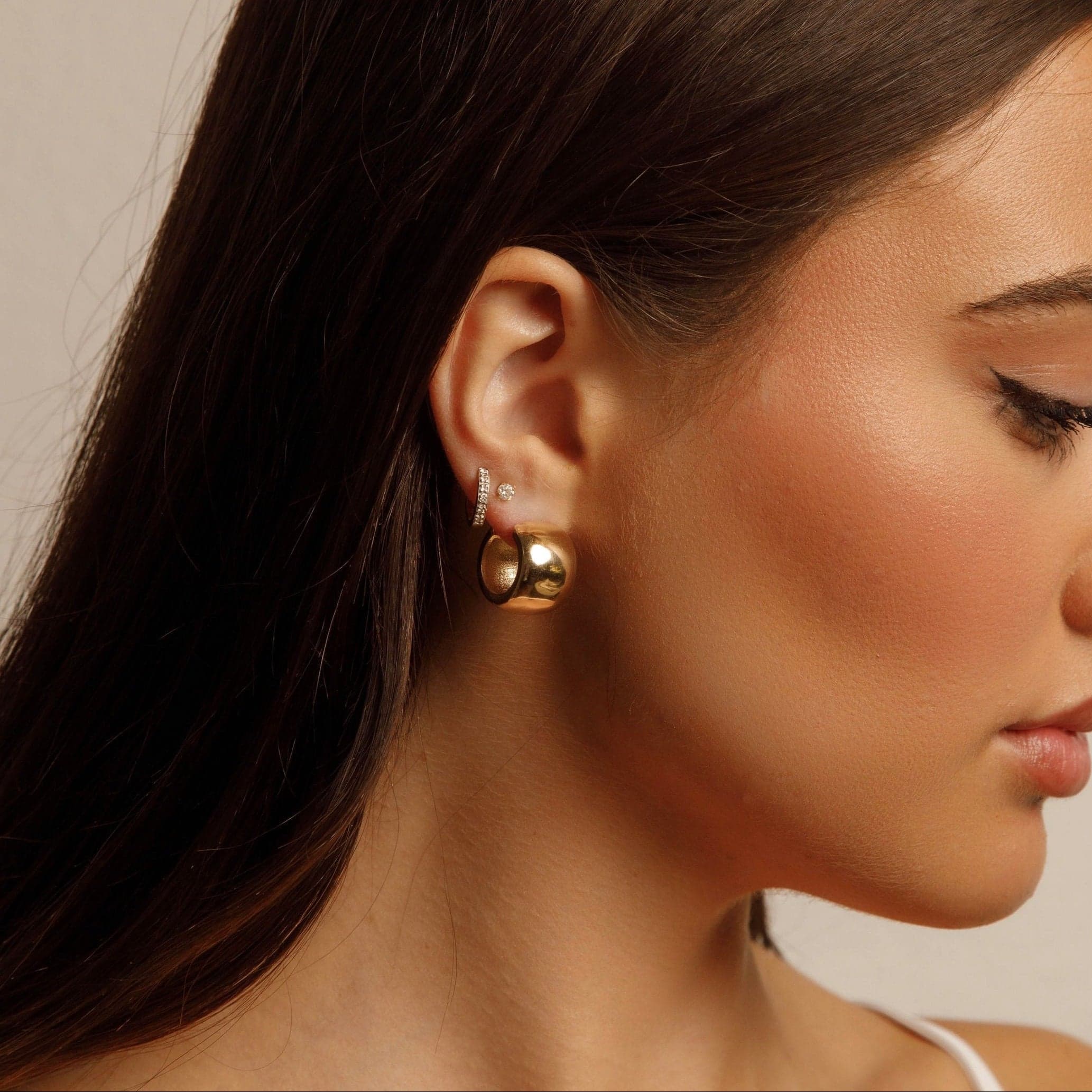 14K Yellow Gold High Polished Huggy Earrings thumbnail 2