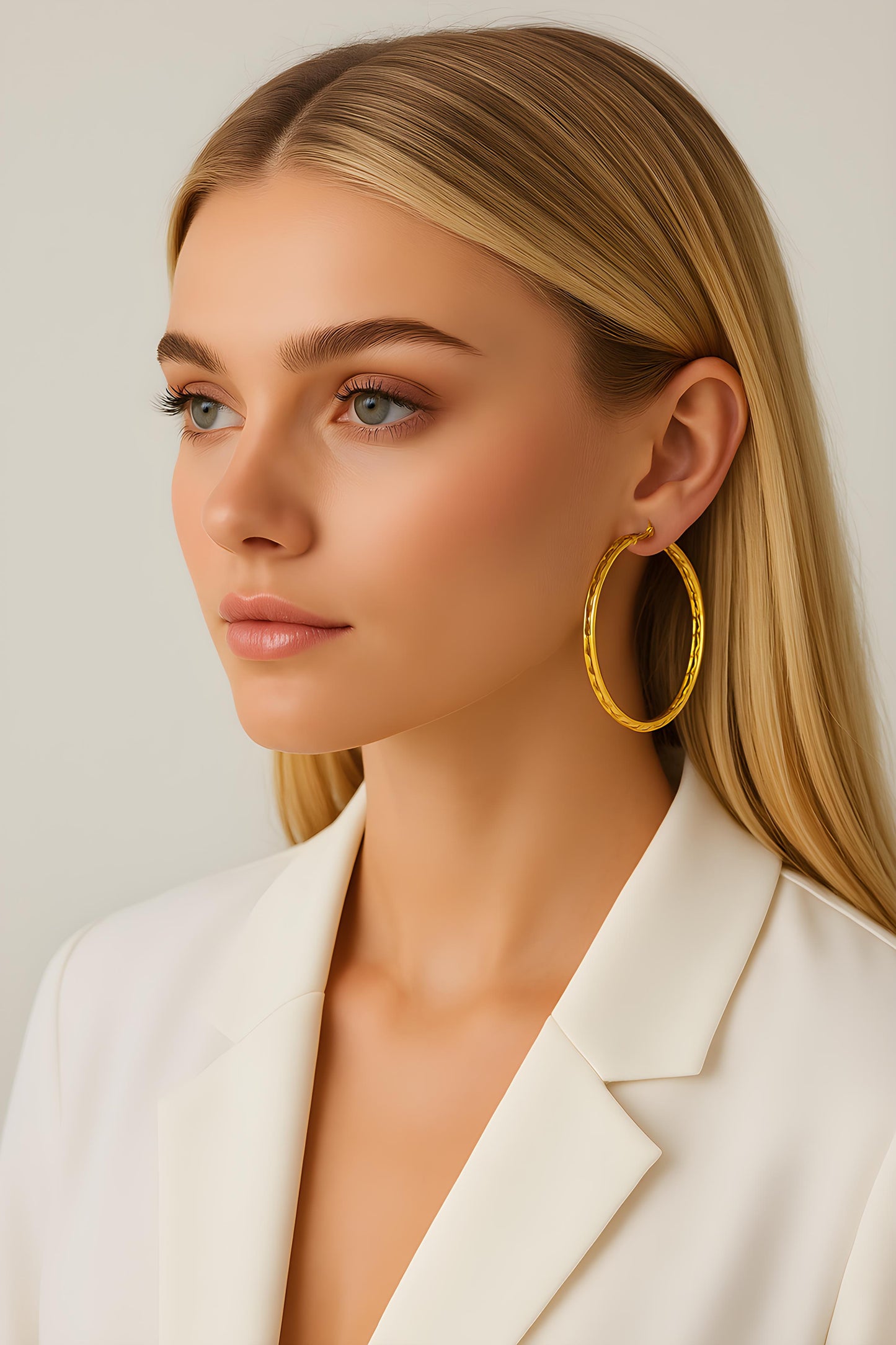 Hollow 14K Yellow gold 2" diamond-cut Hoop Earrings EJER1016