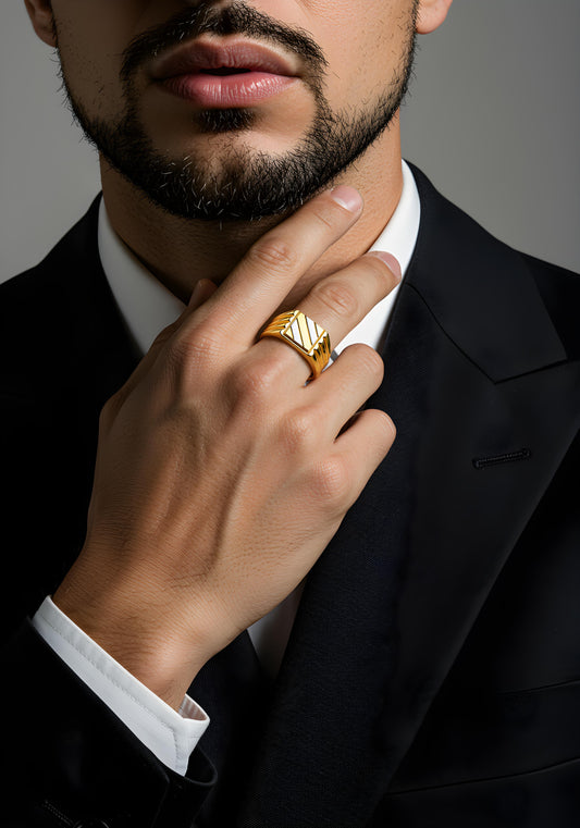 Solid 14K Two Tone gold Square Signet Ring EJRG1466