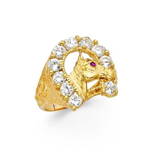 14K Gold Lucky Horse Shoe CZ Ring EJMR29833