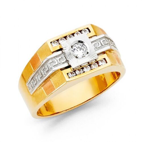 14K Tricolor gold Greek Key Ring EJMR34331