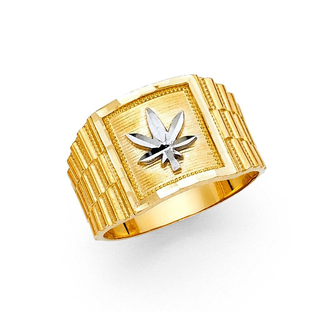 Solid 14K gold Men's MARIJUANA ring EJMR29804