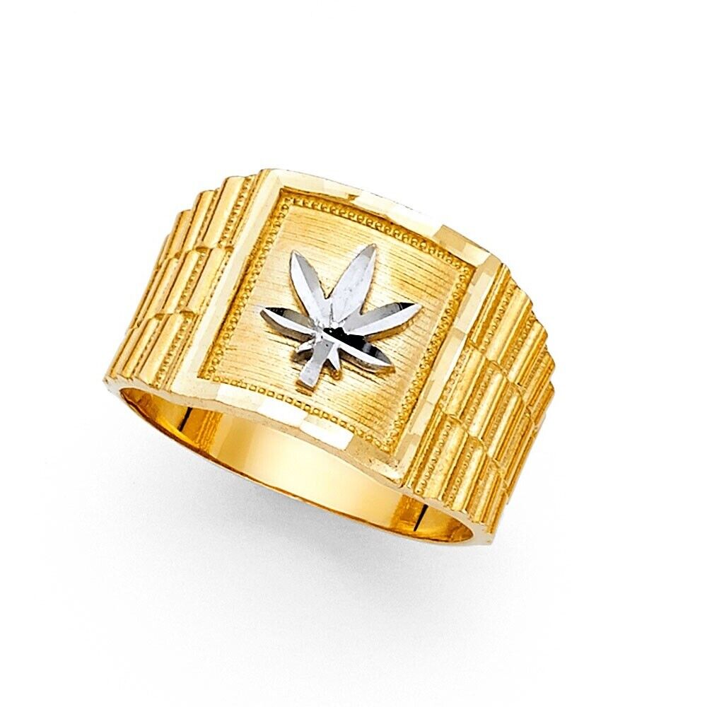 Solid 14K gold Men's MARIJUANA ring EJMR29804