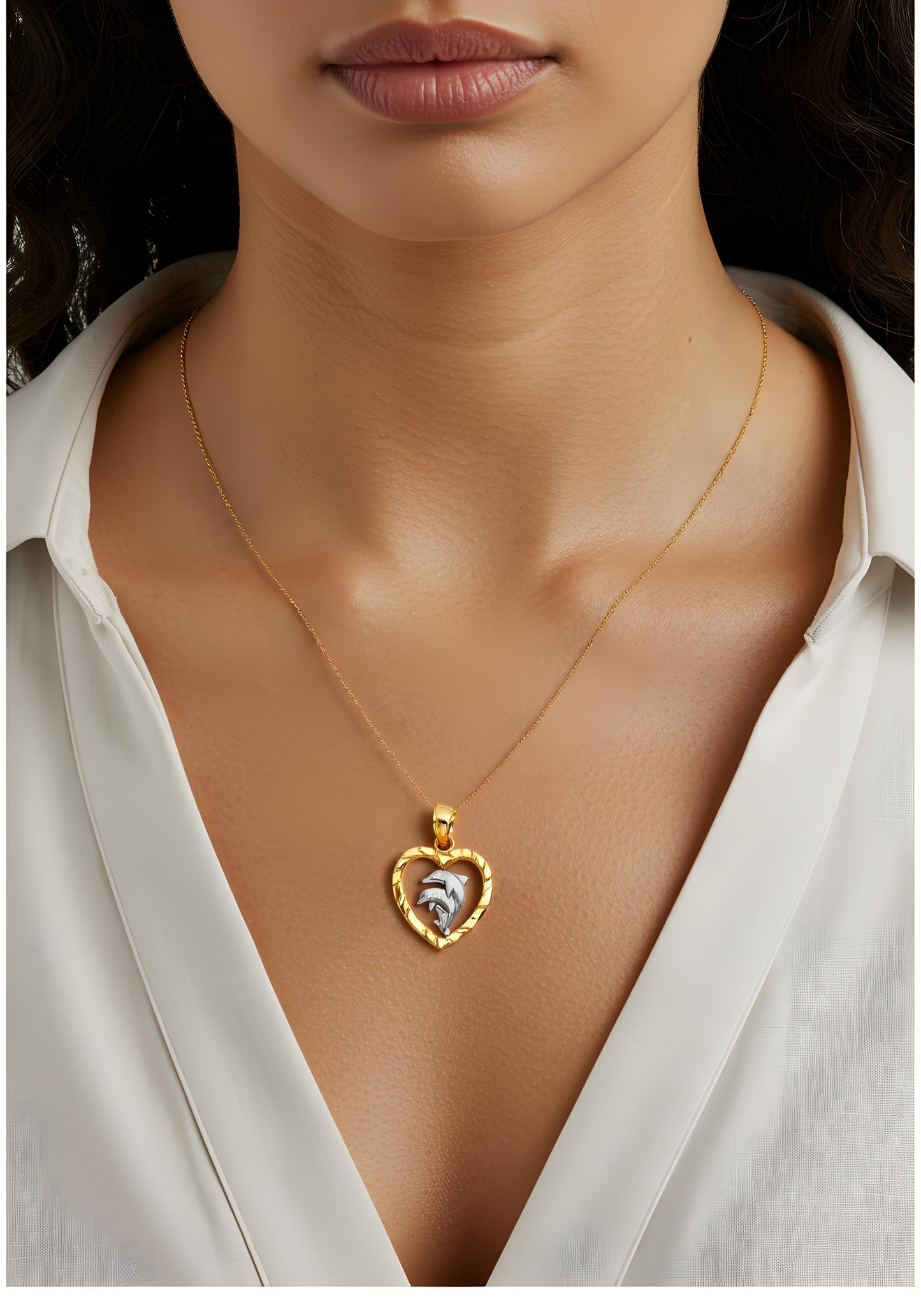 Solid 14K gold Bottle-Nose Dolphins Charm EJPT1678